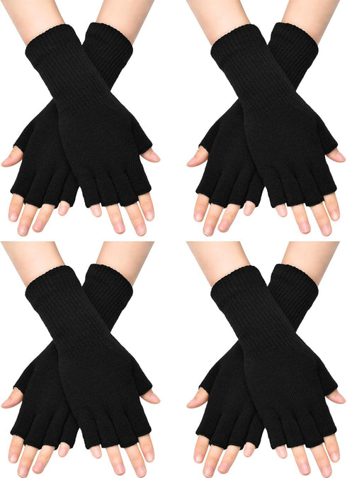 SATINIOR Fingerless Gloves for Women Half Finger Typing Gloves with Long Wrist Cuff Winter Knit Fingerless Mittens for Women...
